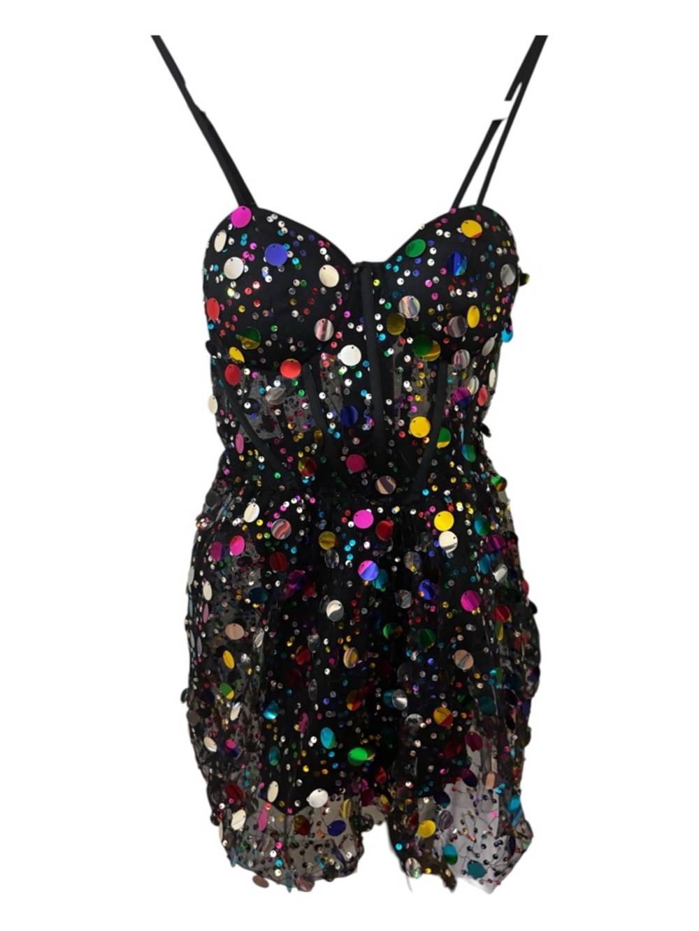 SHEIN Black Sequin Mini Dress with Multicolor Discs - Picture 4 of 6
